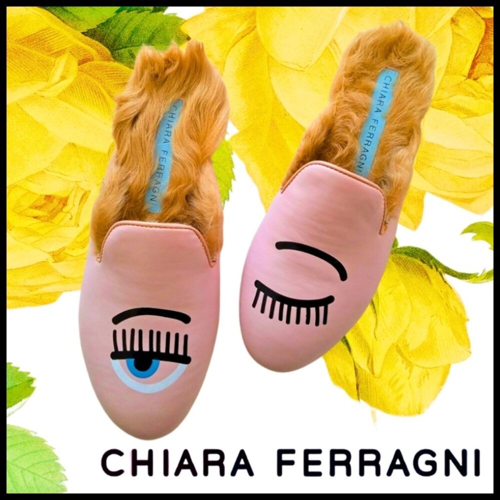 NWT Chiara Ferragni Hair-Lined Leather Loafer Mule